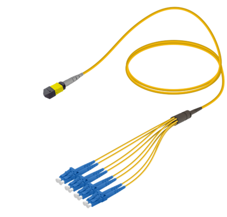 8FO MPO-F/UPC-LC/  Pre-Terminated Fiber Cable OS2 G.657.A2 3.0mm 10m Yellow