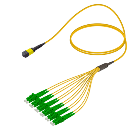 12FO MPO-F/UPC-LC/  Pre-Terminated Fiber Cable OS2 G.657.A2 3.0mm 10m Yellow