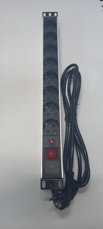 19" PDU 1.0U 8 socket with ON/OFF Switch and Thermal Protection