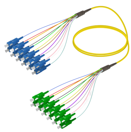 12FO SC/UPC-SC/APC Cable de fibra preterminado OS2 G.657.A2 3.0mm 10m Amarillo