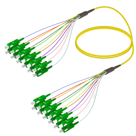 12FO SC/APC-SC/APC Cable de fibra preterminado OS2 G.657.A2 3.0mm 10m Amarillo