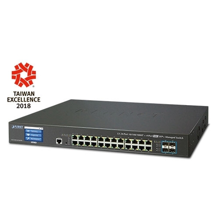 L2+ 24-Ports 10/100/1000T PoE+ + 4-Ports 10G SFP+ Managed Switch with LCD Touch Screen and Redundant Power