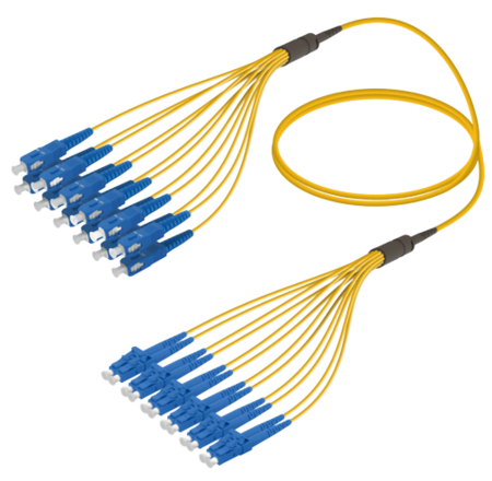12FO SC/UPC-LC/UPC  Pre-Terminated Fiber Cable OS2 G.657.A2 3.0mm 10m Yellow