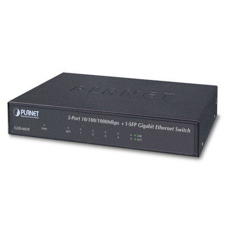 5-Ports 10/100/1000BASE-T + 1-Port 1000BASE-X SFP Gigabit Ethernet Switch