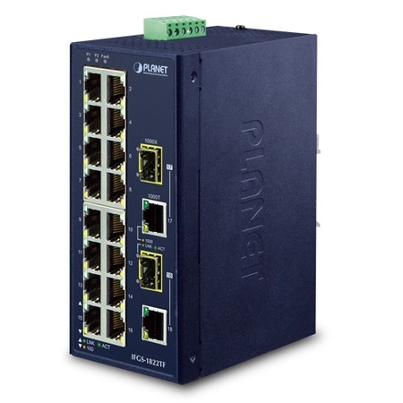 Industrial 16-Ports 10/100TX + 2-Ports Gigabit TP/SFP Combo Ethernet Switch