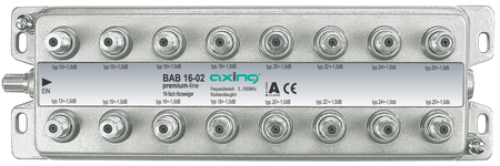 Abzweiger 16-fach 13-25dB 1.0 GHz F-Stecker doppelt geschirmtes Gehäuse BAB01602