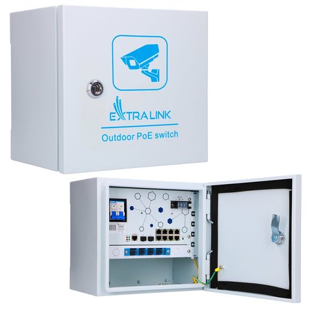 Extralink Minos | Switch PoE externo | 8x RJ45 PoE de 1000 Mbps, 2x SFP, 200W, L2, resfriamento ativo