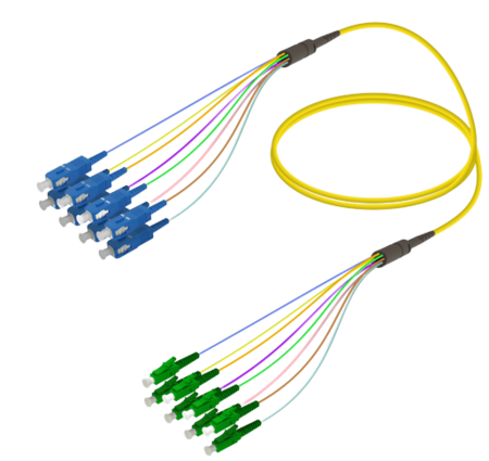 8FO SC/UPC-LC/APC Cable de fibra preterminado OS2 G.657.A2 3.0mm 10m Amarillo