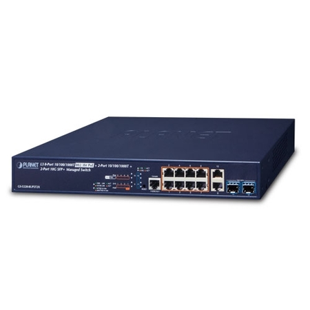 L3 8-Ports 10/100/1000T 802.3bt PoE + 2-Ports 10/100/1000T + 2-Ports 10G SFP+ Managed Switch