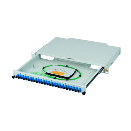 FO patch panel PSP-P-G21-1U, 24 ports SC/E2 simplex, 1 hinged splice cassette with cover, steel, RAL7035