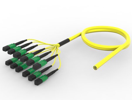144FO MPO-M/UPC-unverbundenes vorverbundenes MPO-M/UPC-Fiber Trunk-Kabel mit ultraniedrigem Verlust (ULL) SM G.657.A2 Aufrollbares Band-Zentralrohr CPR Klasse B2ca LSZH/Riser 10m
