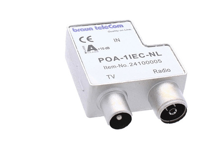 2-port broadband push-on adapter 2.0 GHz Tv 1dB Radio 2dB with IEC-Female POA-1-IEC-NL