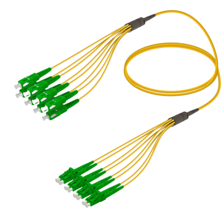 8FO SC/APC-LC/APC Cable de fibra preterminado OS2 G.657.A2 3.0mm 10m Amarillo