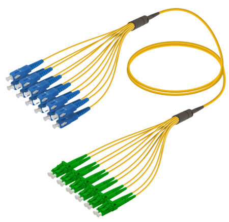 12FO SC/UPC-LC/APC  Pre-Terminated Fiber Cable OS2 G.657.A2 3.0mm 10m Yellow
