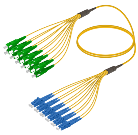 12FO SC/APC-LC/UPC Cable de fibra preterminado OS2 G.657.A2 3.0mm 10m Amarillo