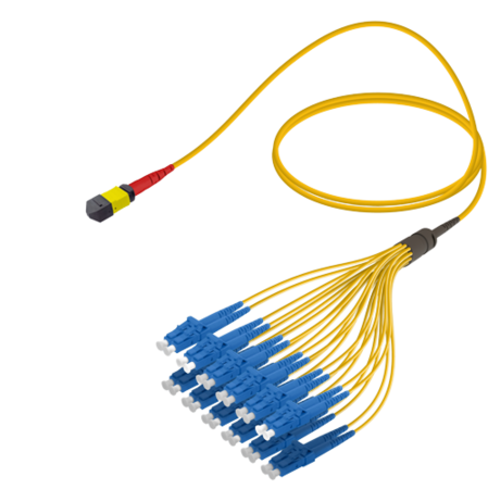 24FO MPO-F/UPC-LC/ Cable de fibra preterminado OS2 G.657.A2 3.0mm 10m Amarillo
