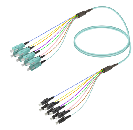 8FO SC/UPC-LC/UPC  Pre-Terminated Fiber Cable OM3 G.651.1 3.0mm 10m Aqua