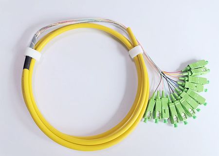 12F SC/APC SM G652D pigtail with 12colors 0.9 PVC tight fanout 1m length,6.0mm Distribution cable L=5M