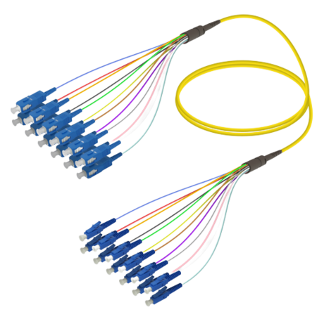 12FO SC/UPC-LC/UPC Cable de fibra preterminado OS2 G.657.A2 3.0mm 10m Amarillo