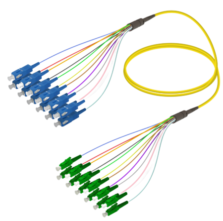 12FO SC/UPC-LC/APC Cable de fibra preterminado OS2 G.657.A2 3.0mm 10m Amarillo