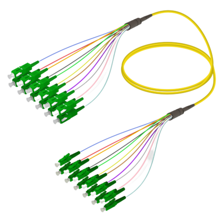 12FO SC/APC-LC/APC Cable de fibra preterminado OS2 G.657.A2 3.0mm 10m Amarillo