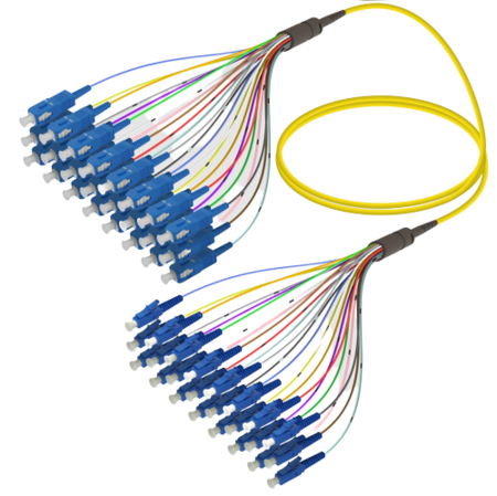 24FO SC/UPC-LC/UPC Cable de fibra preterminado OS2 G.657.A2 3.0mm 10m Amarillo