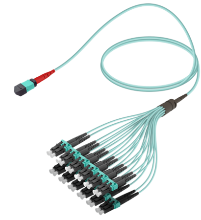 24FO MPO-F/UPC-LC/  Pre-Terminated Fiber Cable OM3 G.651.1 3.0mm 10m Aqua