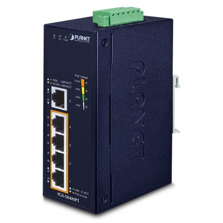Industrial 4-Ports 10/100/1000T 802.3at PoE + 1-Port 10/100/1000T Gigabit Ethernet Switch