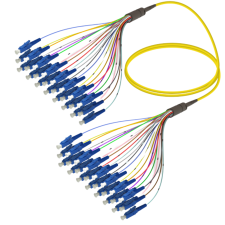 24FO LC/UPC-LC/UPC Cable de fibra preterminado OS2 G.657.A2 3.0mm 10m Amarillo