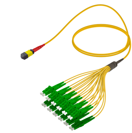 24FO MPO-M/UPC-LC/ Cable de fibra preterminado OS2 G.657.A2 3.0mm 10m Amarillo