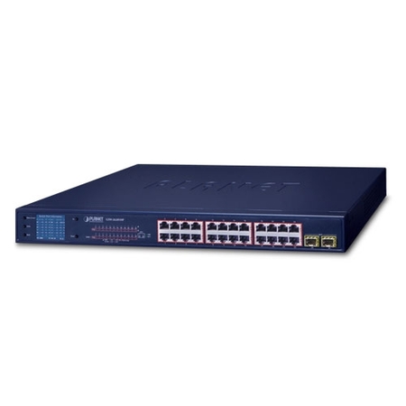 24-Ports 10/100/1000T 802.3at PoE + 2-Ports Gigabit SFP Ethernet Switch with LCD PoE Monitor