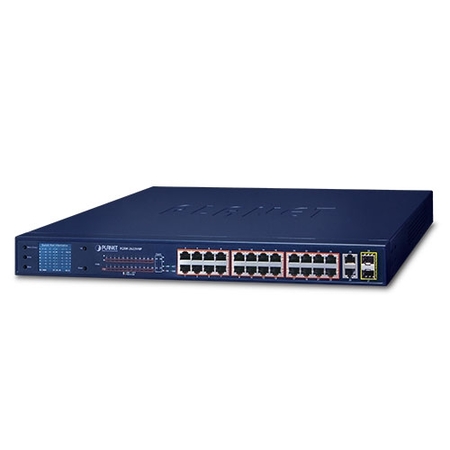 24-Ports 10/100TX 802.3at PoE + 2-Ports Gigabit TP + 2-Ports SFP Ethernet Switch with LCD PoE Monitor