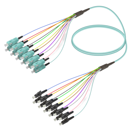 12FO SC/UPC-LC/UPC  Pre-Terminated Fiber Cable OM3 G.651.1 3.0mm 10m Aqua