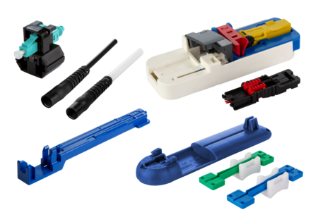Kit de conectores OPDAT FAST™ FO LC/PC OM3/OM4 20 piezas para cables Ø 2.0 + 3.0 mm incl. juego de cuchillas guía de fibra y conjunto de cables
