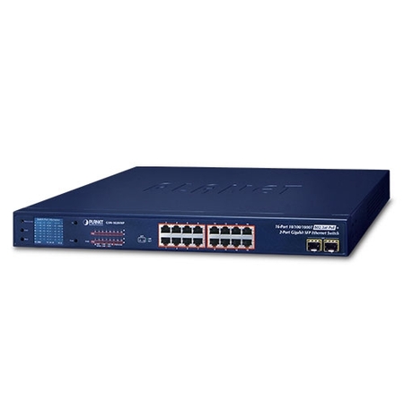 16-Ports 10/100/1000T 802.3at PoE + 2-Ports Gigabit SFP Ethernet Switch with LCD PoE Monitor