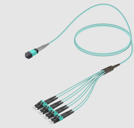 8FO MPO-F/UPC-LC/  Pre-Terminated Fiber Cable OM3 G.651.1 3.0mm 10m Aqua