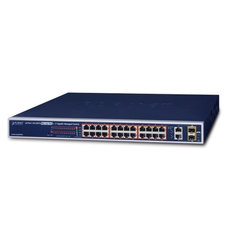 24-Ports 10/100TX 802.3at PoE + 2-Ports Gigabit TP/SFP Combo Managed Ethernet Switch (420W)