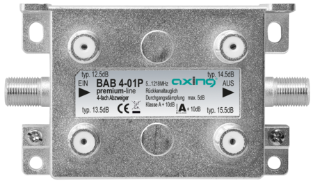 Abzweiger 4-fach 125 - 155dB 1.2 GHz F-Buchse premium-line BAB00401P