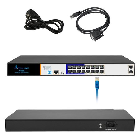 Extralink ARES | Commutateur PoE | 16 ports Gigabit PoE/PoE+, 2 ports SFP, 1 console, 150 W, géré